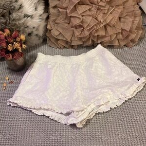 Roxy White Embroidered Ruffle Elastic Waistband Shorts Sz S